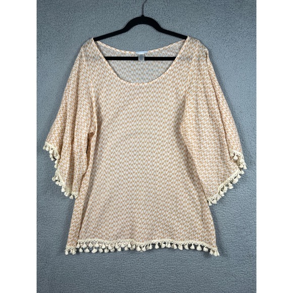 Eberjey Womens Size S/M Top Shirt Blouse Fringe Printed Swim Cover Up - Picture 1 of 10